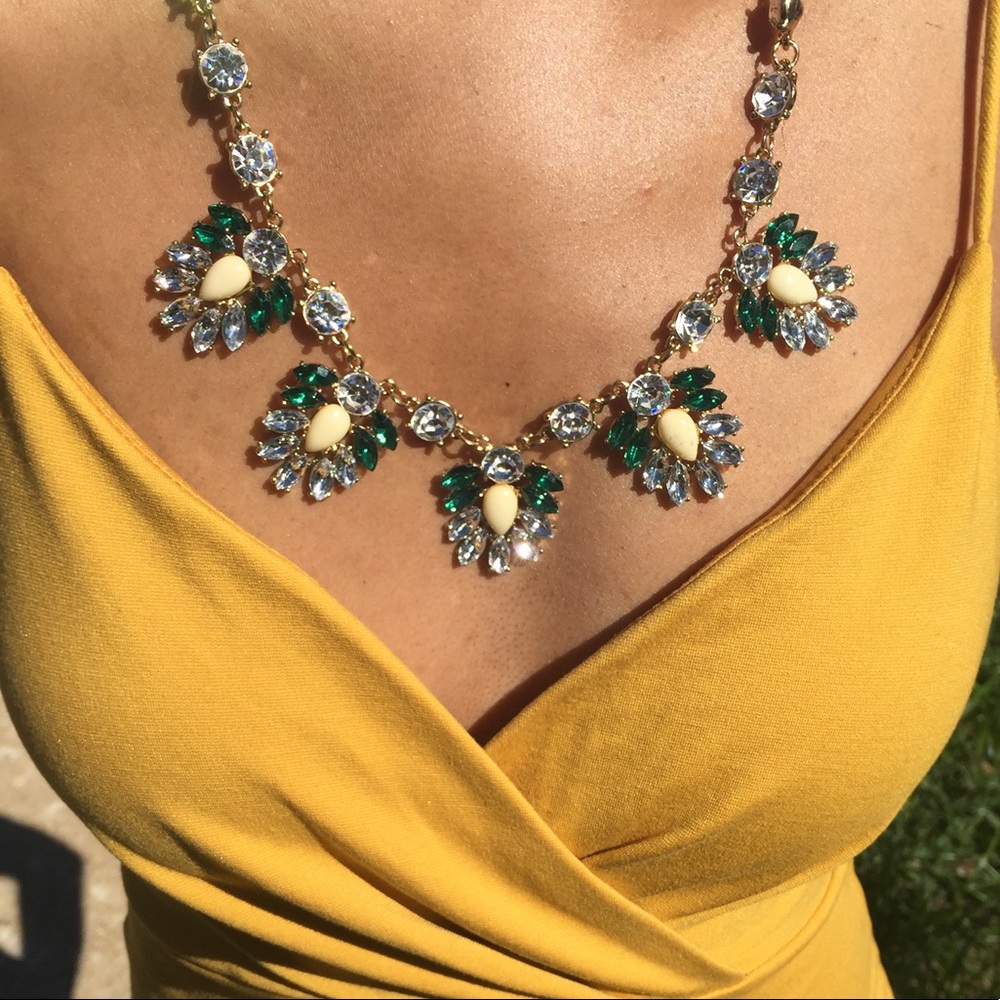 Green and Jeweled Leaf Statement Necklace